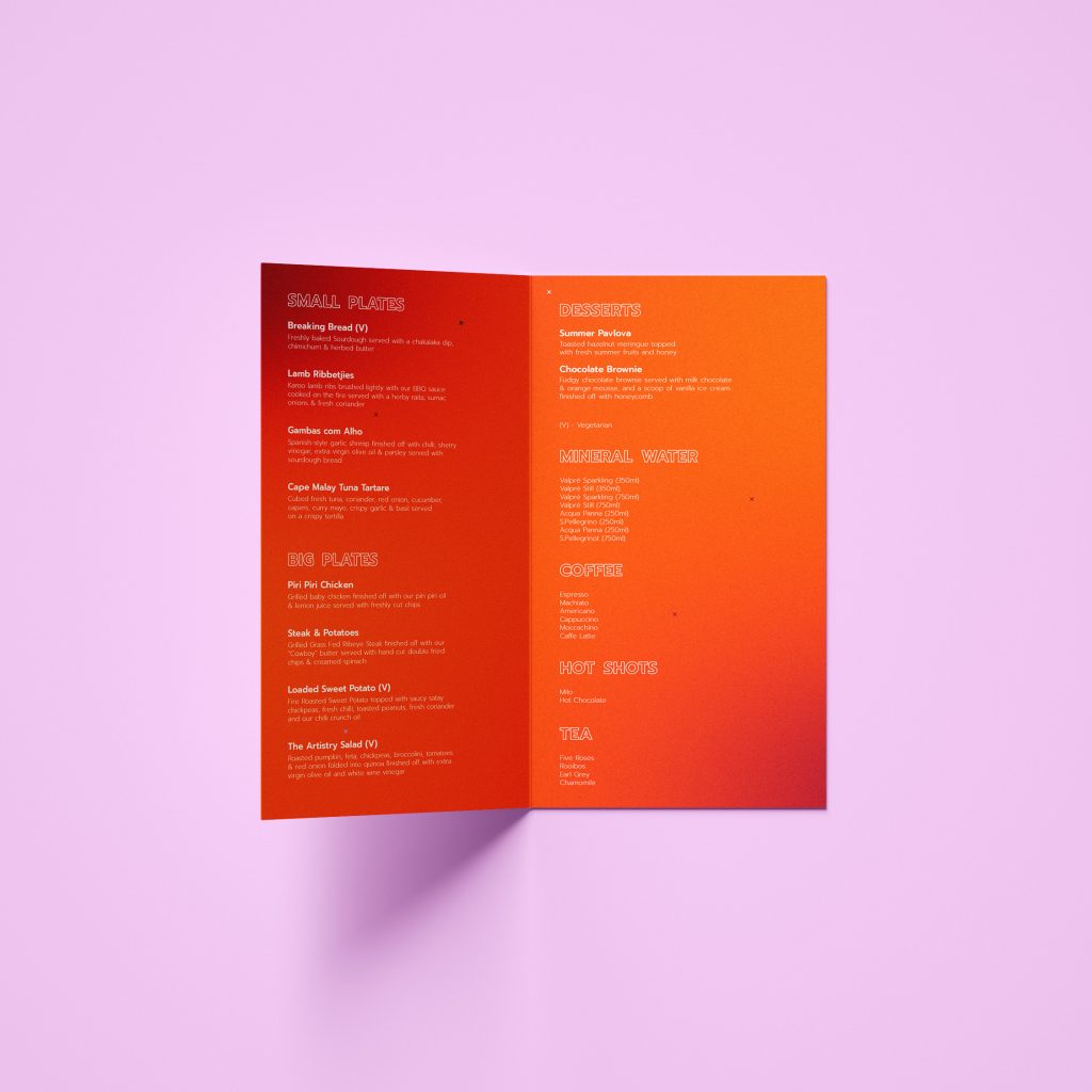 A mockup of the HKLM internal 21st birthday celebration food menu, on the inside.