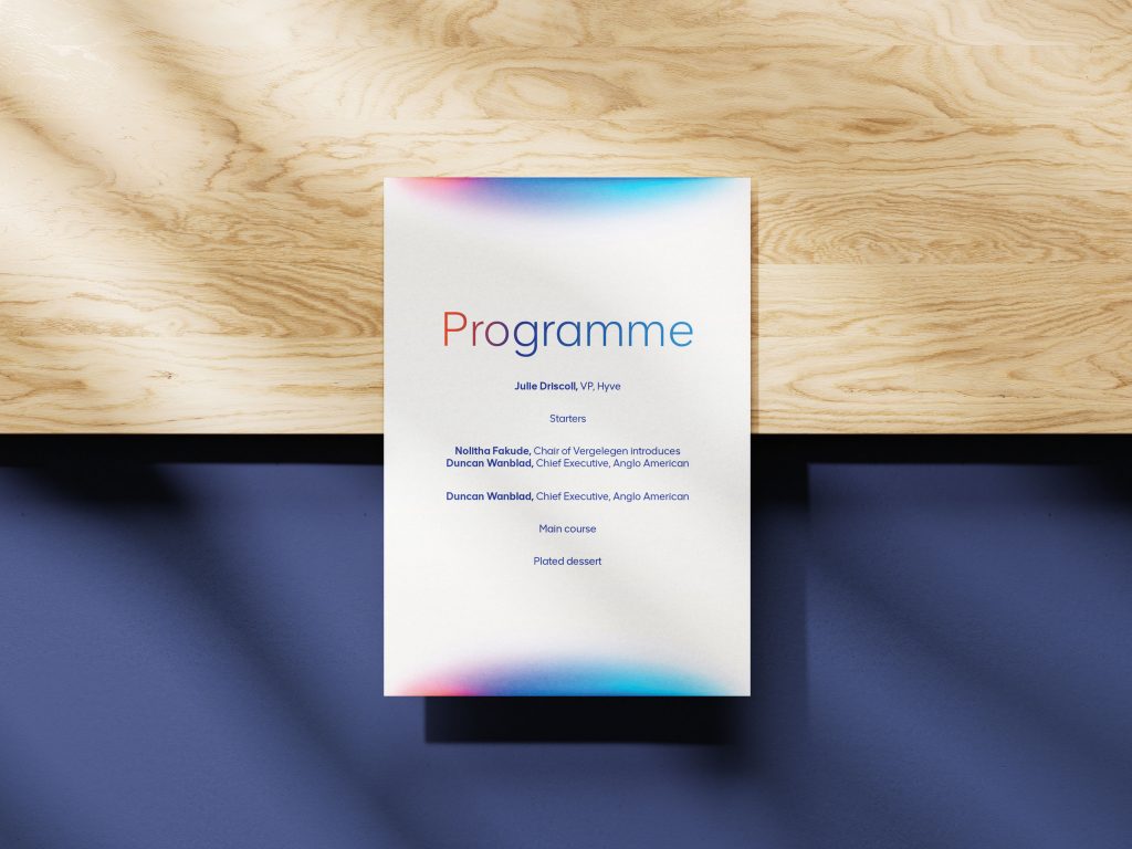 Mockup of Anglo American Gala dinner programme